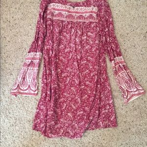 Paisley Print Boho Beach Long Sleeve Hi-Low Dress